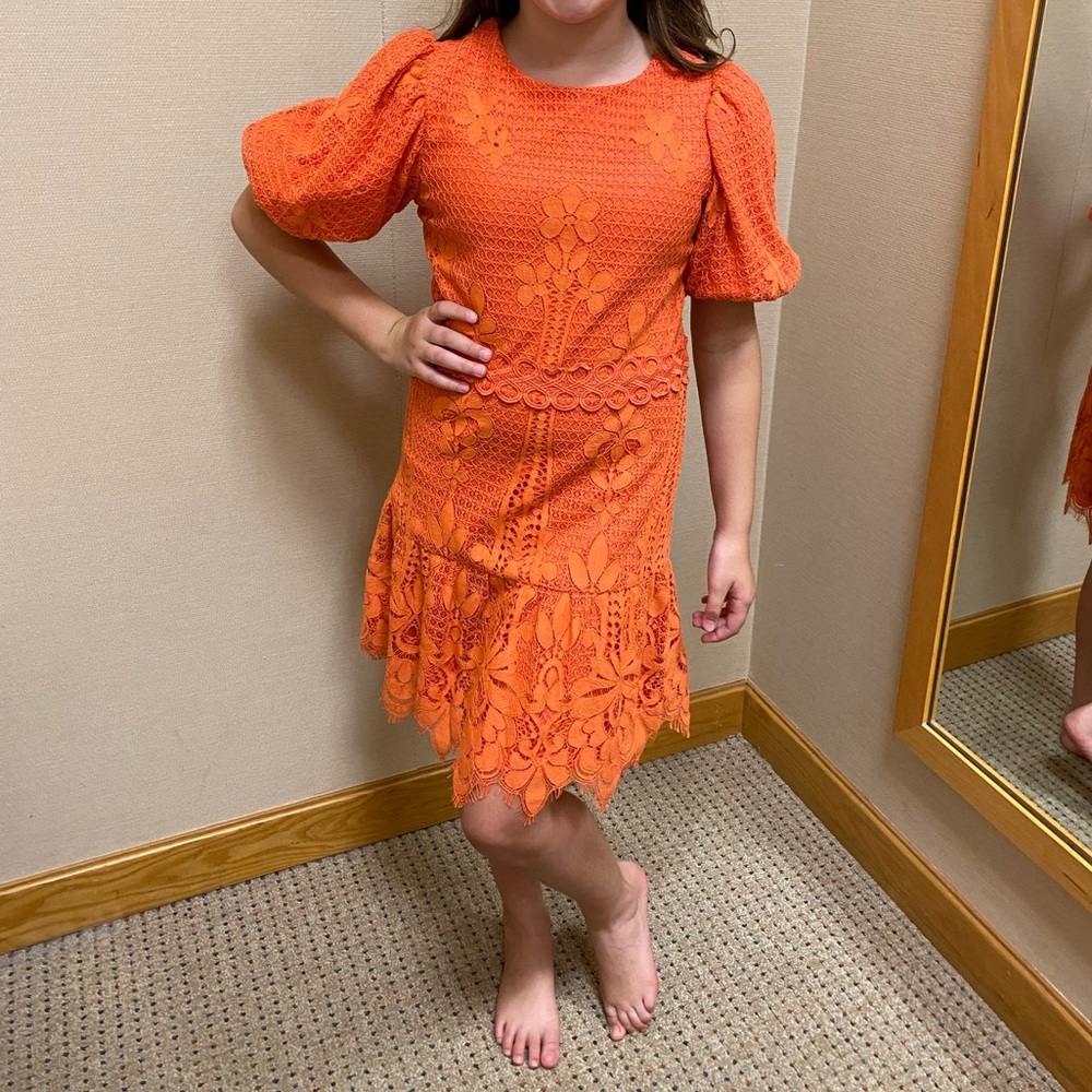 GB Girls, dress, size 12, summer dress, lace overlay, orange, fall dress,
